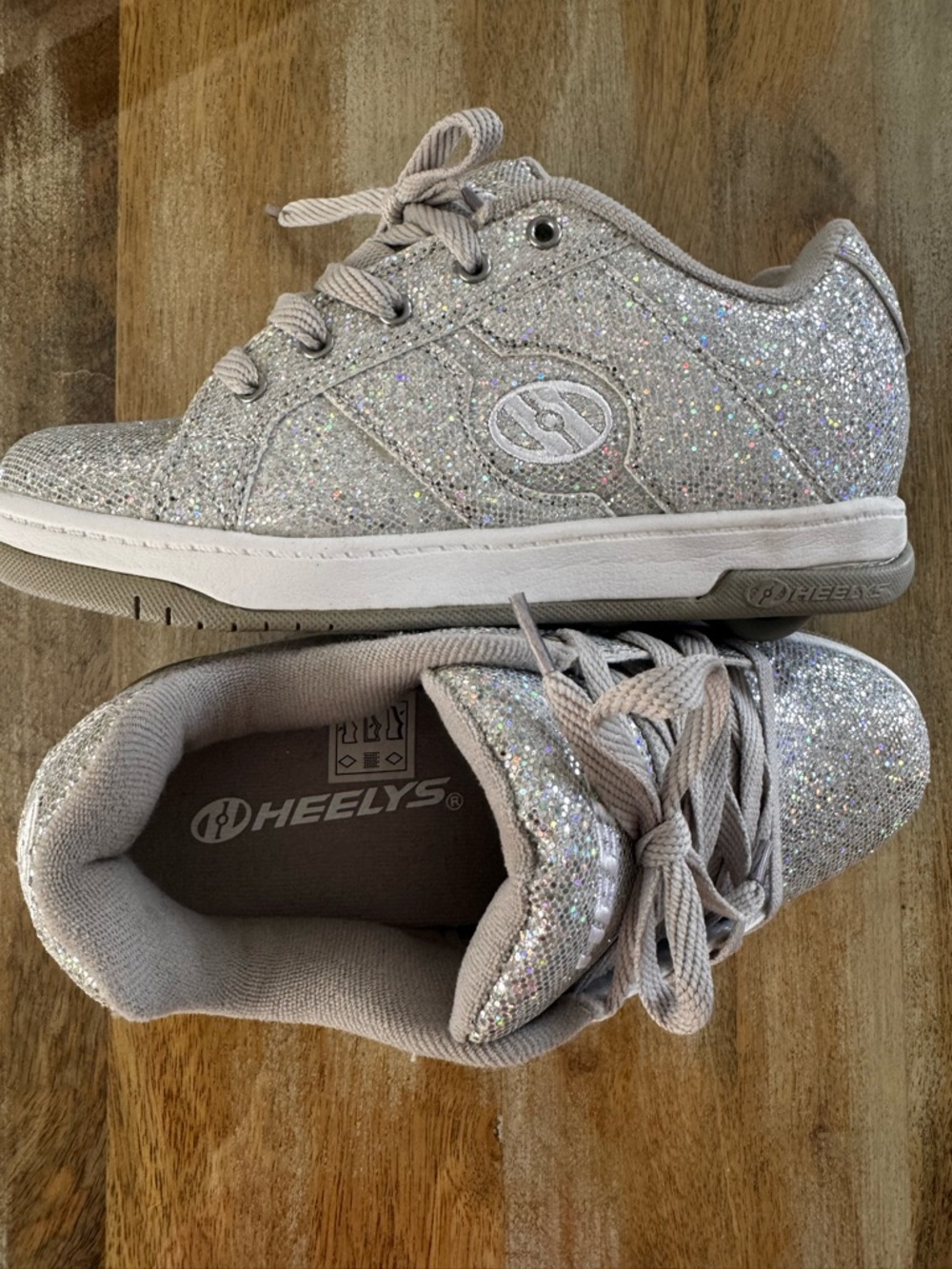 Heelys Kids Silver Glitter Lace-Up Rolling Sneakers - Picture 2 of 8